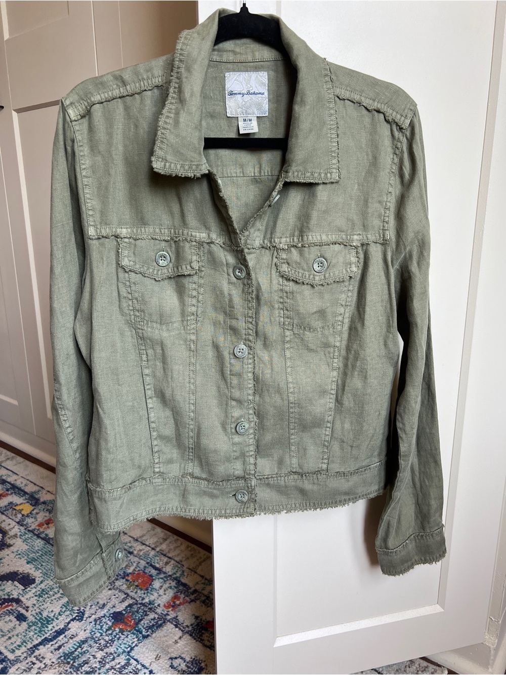 Tommy Bahama Two Palms 100% Linen Raw Edge Jacket in Tea Leaf Green medium